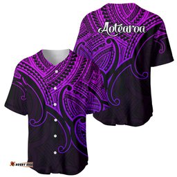 Aotearoa Maori Koru Baseball Jersey Shirt Polynesian Pacific Tribal Purple