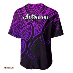 Aotearoa Maori Koru Baseball Jersey Shirt Polynesian Pacific Tribal Purple