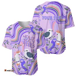 Personalised Australia Hippie Christmas Baseball Jersey Shirt Cockatoo Kookaburra with Wattle Violet Pastel Color