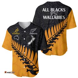 Australia Wallabies and Aotearoa Rugby Baseball Jersey Shirt Kangaroo Black Fern Maori Gold Vibe