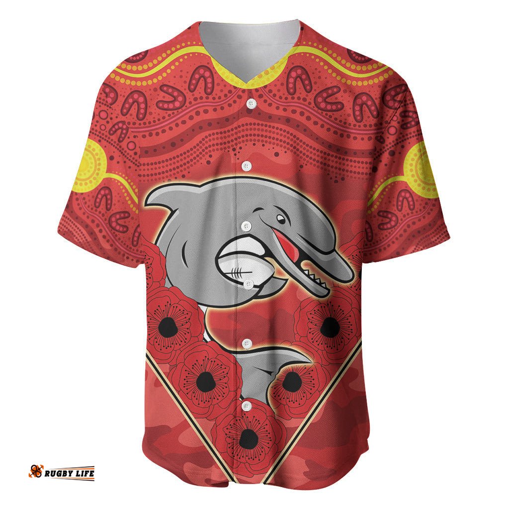 Custom Dolphins Rugby ANZAC Baseball Jersey Shirt Aboriginal and Army Patterns