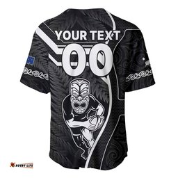 Custom New Zealand Aotearoa Rugby Baseball Jersey Shirt Black Fern Maori Tribal Sporty Style