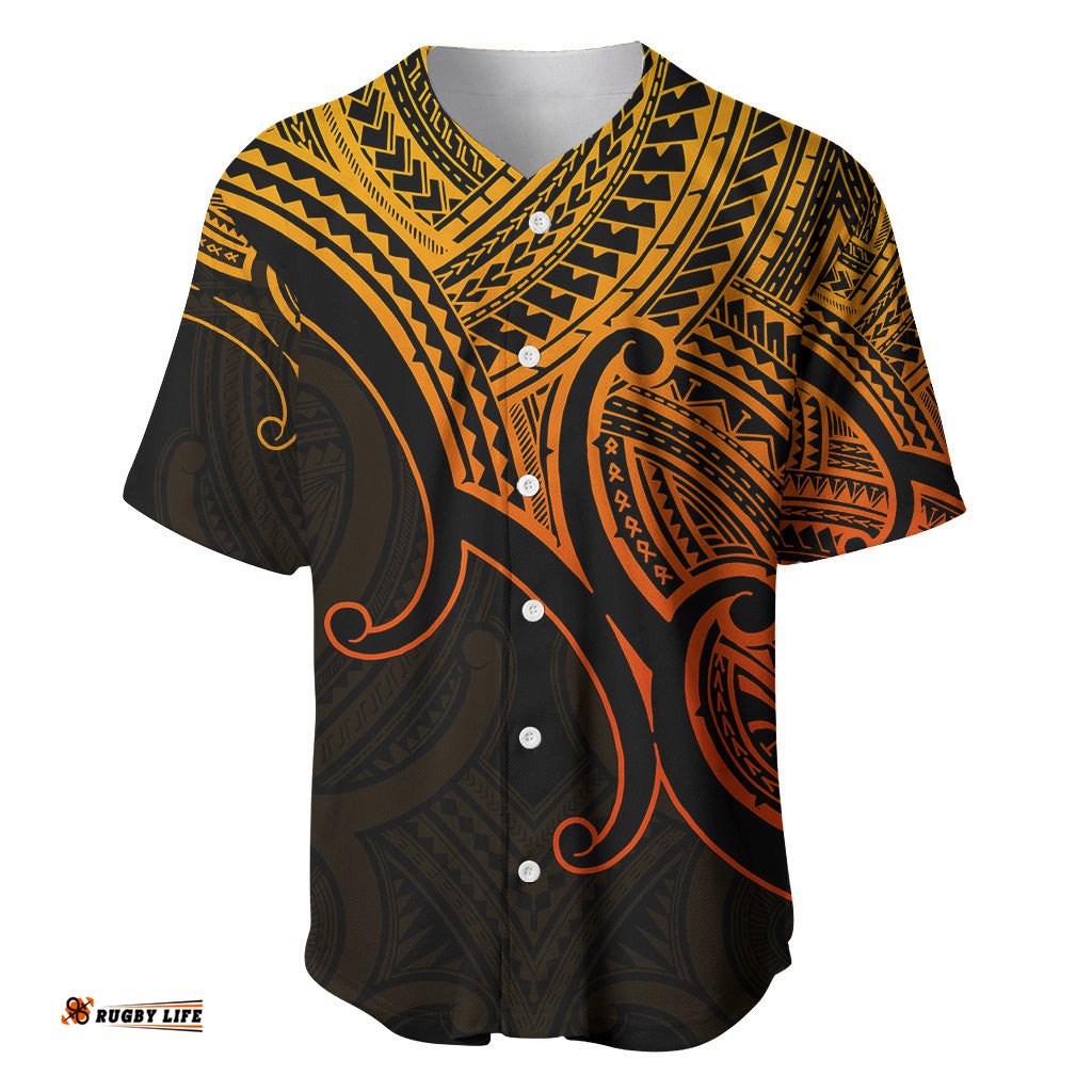 Aotearoa Maori Koru Baseball Jersey Shirt Polynesian Pacific Tribal Gold