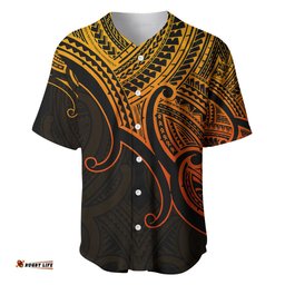 Aotearoa Maori Koru Baseball Jersey Shirt Polynesian Pacific Tribal Gold