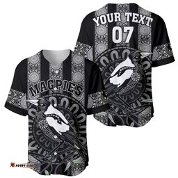 Personalised Collingwood Football Baseball Jersey Shirt Champions GO Magpies