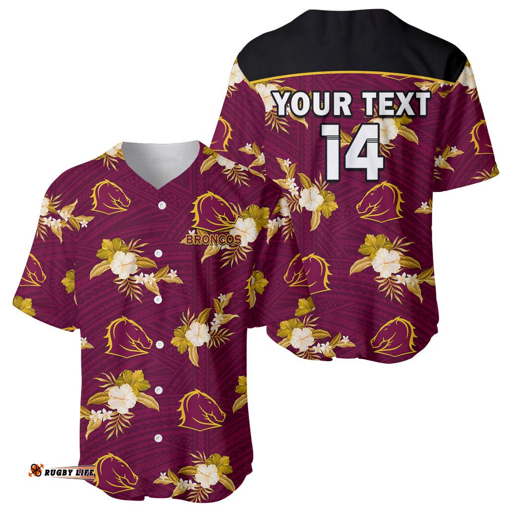 Custom Text And Number Broncos Rugby Baseball Jersey Shirt Polynesian Tribal Mix Tropical Hawaiian Style