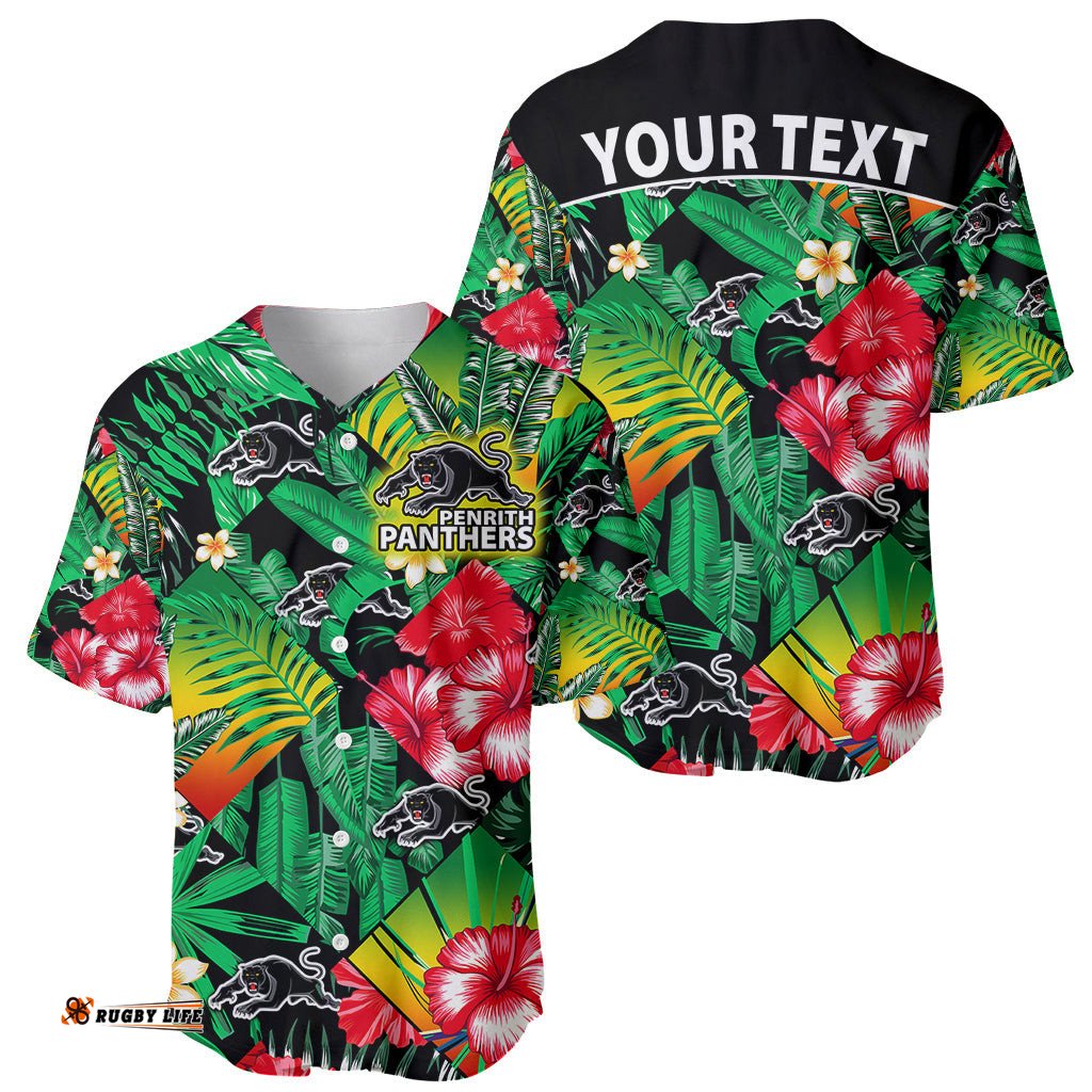 Custom Personalised Panthers Rugby Baseball Jersey Shirt Fashion Tropical Jungle Flowers