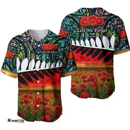 New Zealand Maori ANZAC Baseball Jersey Shirt Poppy Vibes Paua Shell