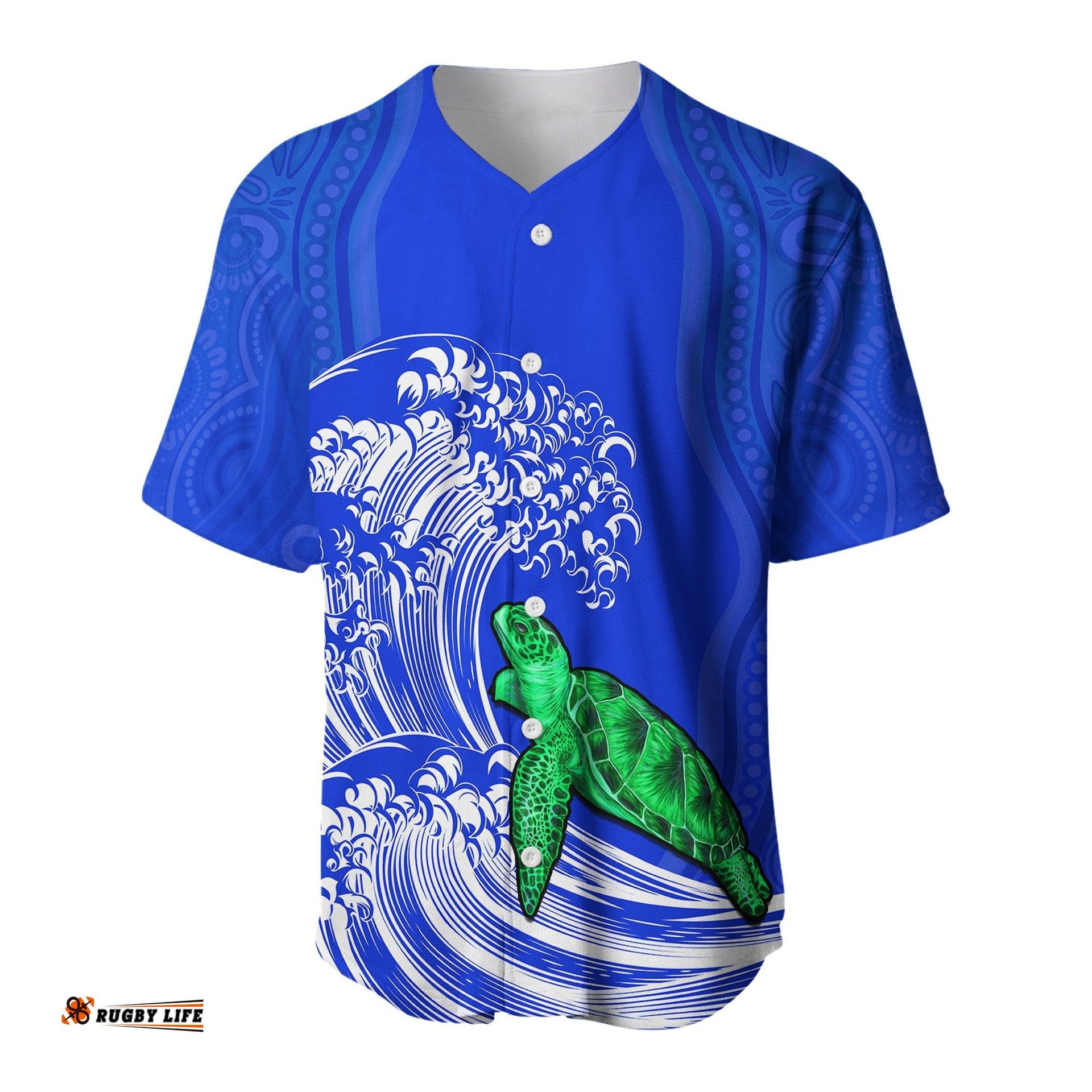 Torres Strait Islands Baseball Jersey Shirt The Dhari Mix Aboriginal Turtle Version Blue