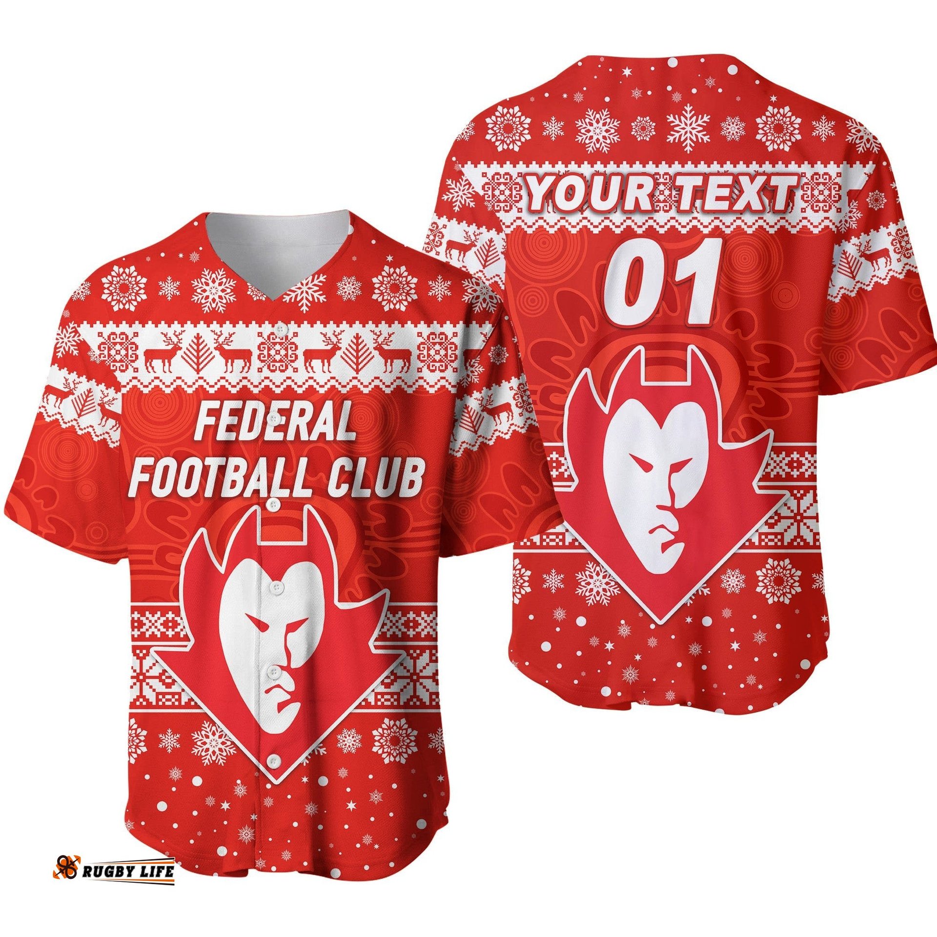 Custom Personalised Federal Football Club Baseball Jersey Shirt Christmas Simple Style Red