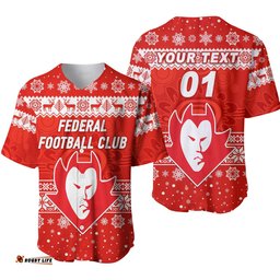 Custom Personalised Federal Football Club Baseball Jersey Shirt Christmas Simple Style Red