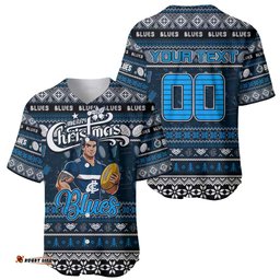 Personalized Blues Football Xmas Baseball Jersey Shirt Australia AFL Mascot