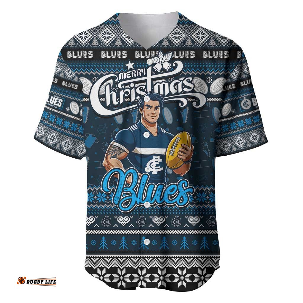 Personalized Blues Football Xmas Baseball Jersey Shirt Australia AFL Mascot