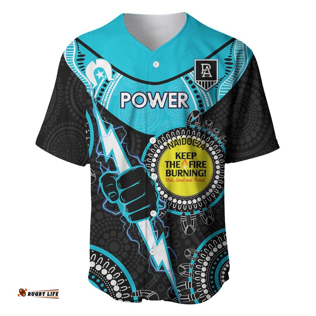 Custom AFL Power NAIDOC Week Baseball Jersey Shirt Keep The Fire Burning Indigenous Art