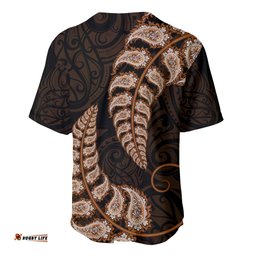 Brown New Zealand Paisley Silver Fern Baseball Jersey Shirt Aotearoa Maori