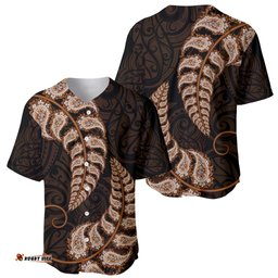 Brown New Zealand Paisley Silver Fern Baseball Jersey Shirt Aotearoa Maori