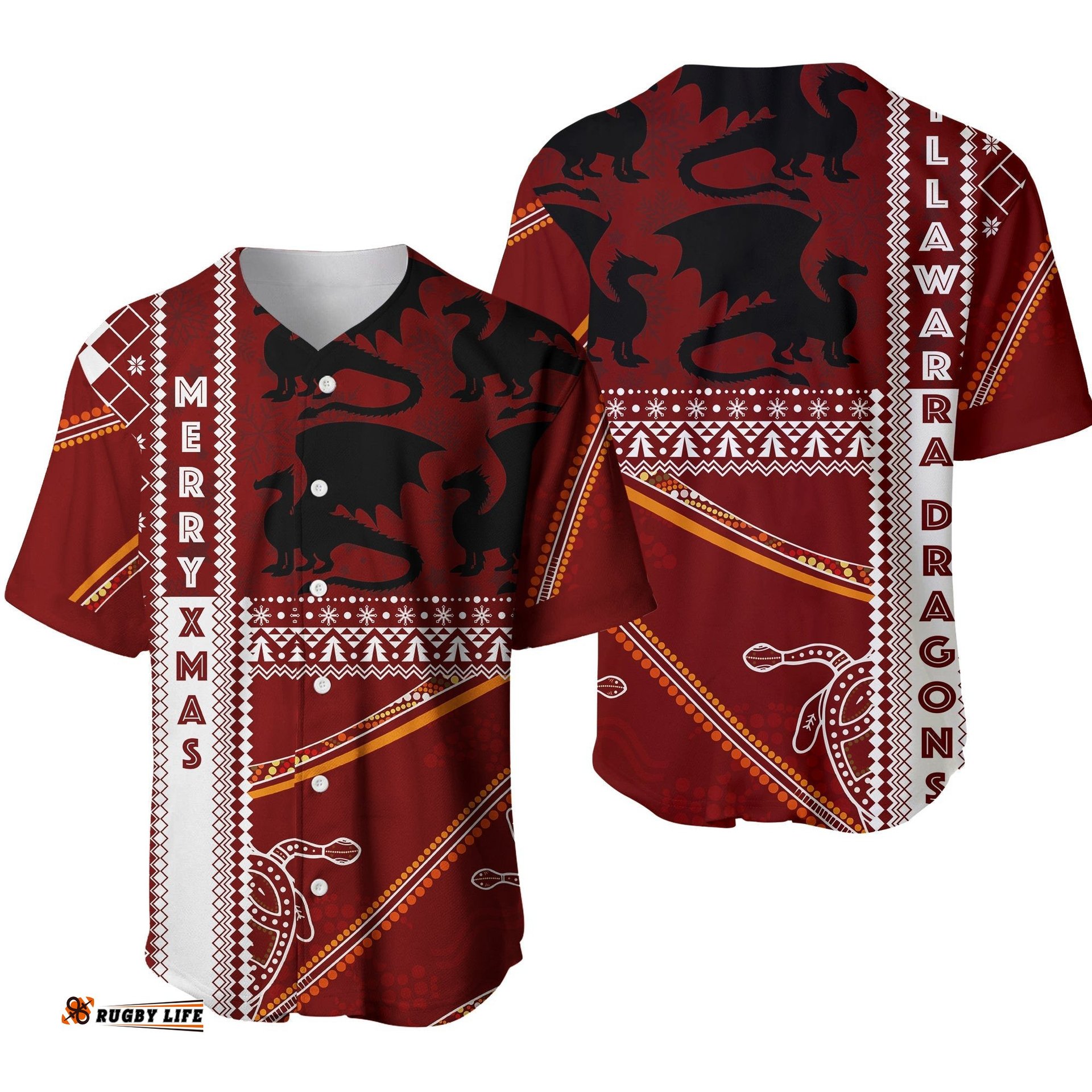Illawarra Dragons Aboriginal Christmas with Geometrical Pattern Baseball Jersey Shirt