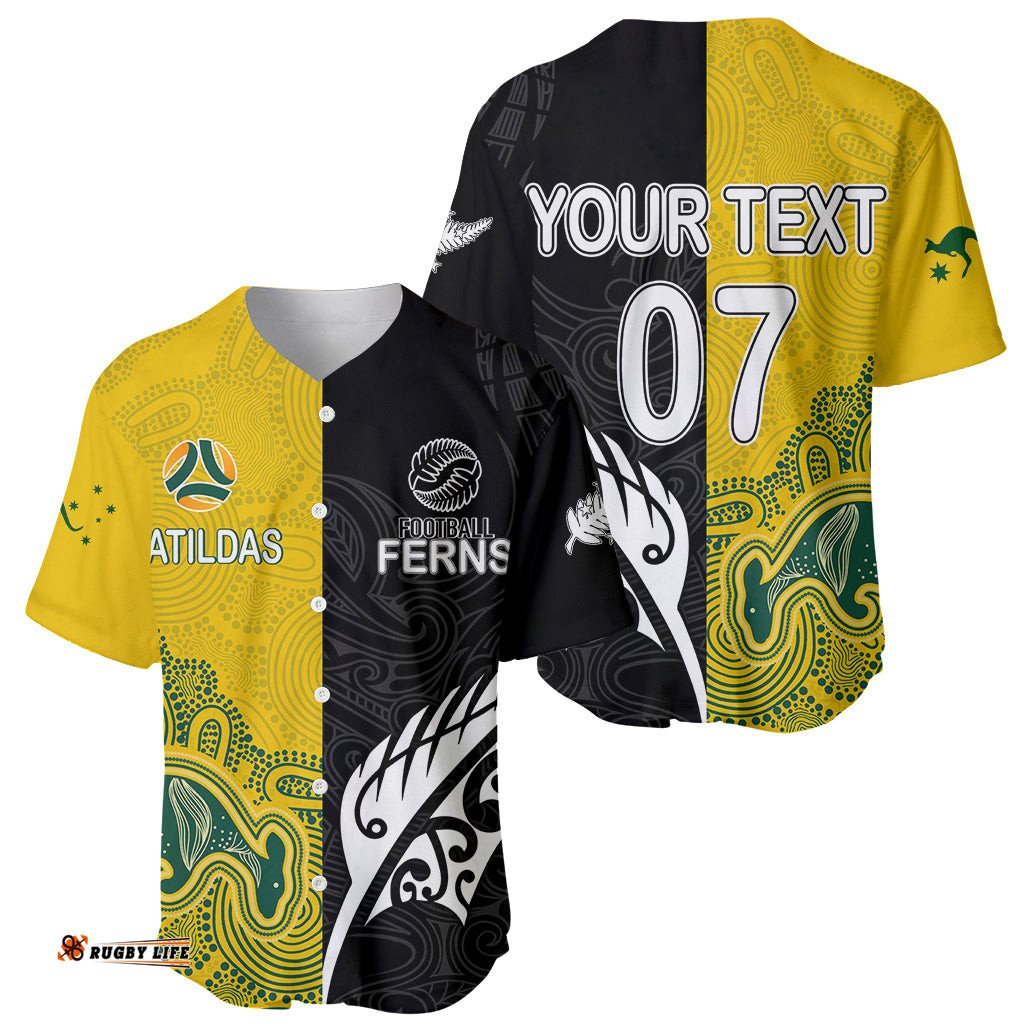 Personalised Matildas Mix Football Ferns Baseball Jersey Shirt World Cup Aboriginal Tribal Style
