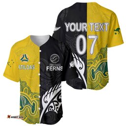 Personalised Matildas Mix Football Ferns Baseball Jersey Shirt World Cup Aboriginal Tribal Style