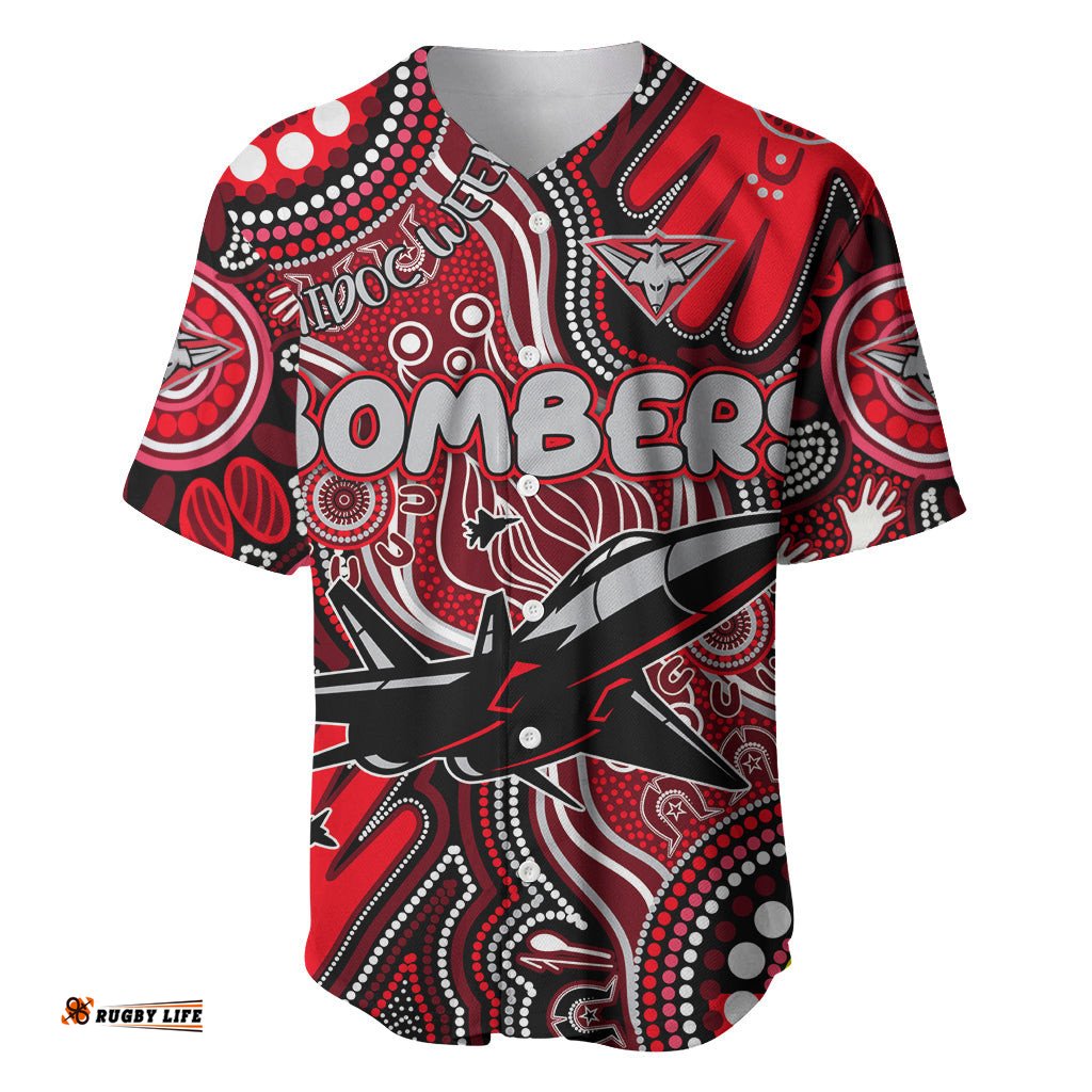 Personalised NAIDOC Week 2024 Essendon Bombers Baseball Jersey Shirt Australian Aboriginal Hand Painting