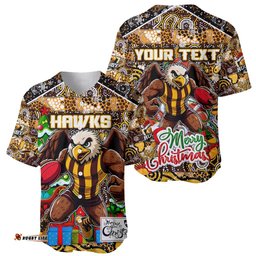 Custom Hawks Football Merry Christmas Baseball Jersey Shirt Indigenous Australian Art