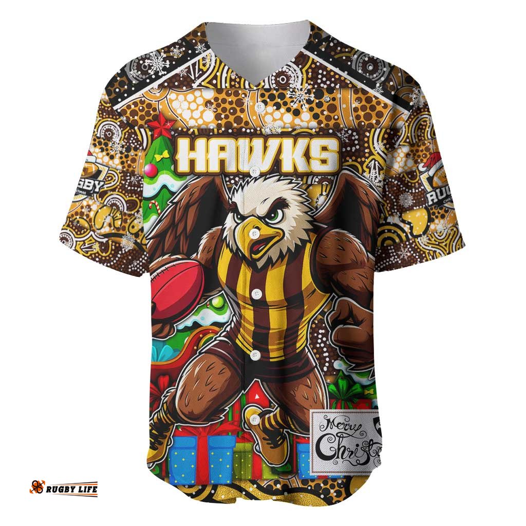 Custom Hawks Football Merry Christmas Baseball Jersey Shirt Indigenous Australian Art