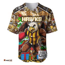 Custom Hawks Football Merry Christmas Baseball Jersey Shirt Indigenous Australian Art