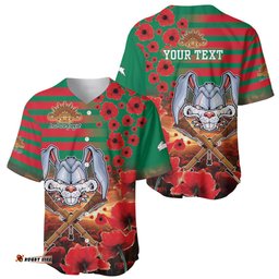 Personalised Rabbitohs Rugby ANZAC Baseball Jersey Shirt Starry Night and Field of Poppies