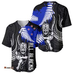 Aotearoa Rugby Baseball Jersey Shirt All Black Maori Fern