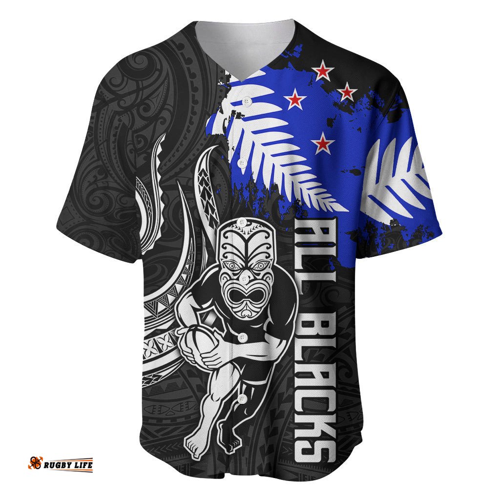 Aotearoa Rugby Baseball Jersey Shirt All Black Maori Fern