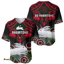 Rabbitohs Rugby Baseball Jersey Shirt Souths 1908 Aboriginal Mix Polynesian Pattern