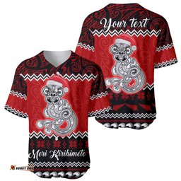 Personalised New Zealand Christmas Baseball Jersey Shirt Maori Tiki Meri Kirihimete