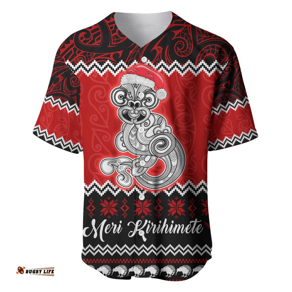 Personalised New Zealand Christmas Baseball Jersey Shirt Maori Tiki Meri Kirihimete