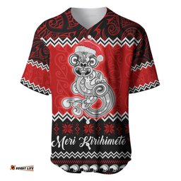Personalised New Zealand Christmas Baseball Jersey Shirt Maori Tiki Meri Kirihimete