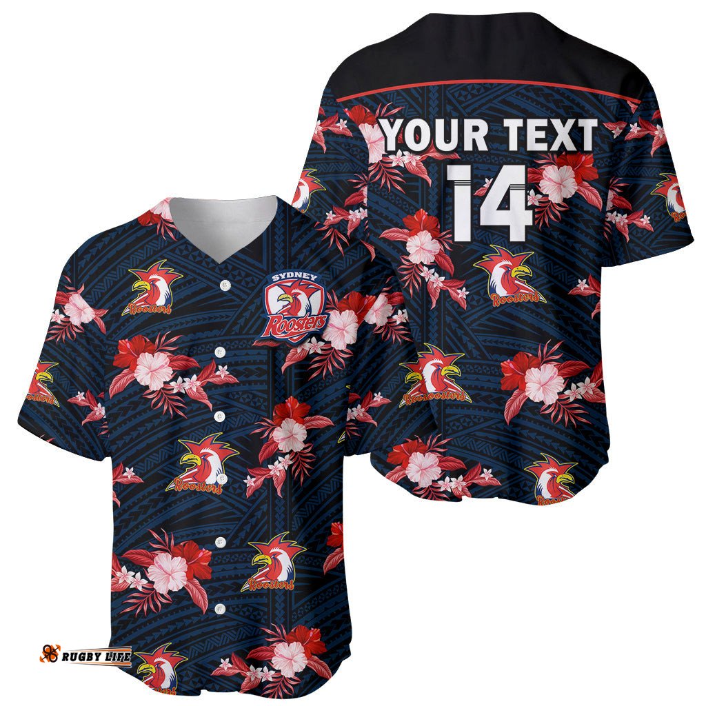 Custom Text And Number Roosters Rugby Baseball Jersey Shirt Polynesian Tribal Mix Tropical Hawaiian Style