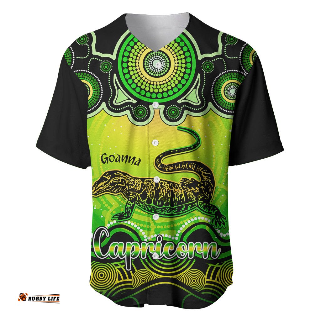 Personalised Australia Capricorn Goanna Zodiac Baseball Jersey Shirt Auz Astrology Aboriginal Green