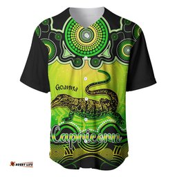 Personalised Australia Capricorn Goanna Zodiac Baseball Jersey Shirt Auz Astrology Aboriginal Green
