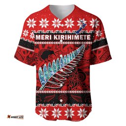 Custom Personalised New Zealand Christmas Baseball Jersey Shirt Paua Shell Silver Fern Meri Kirihimete