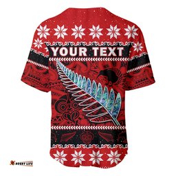 Custom Personalised New Zealand Christmas Baseball Jersey Shirt Paua Shell Silver Fern Meri Kirihimete