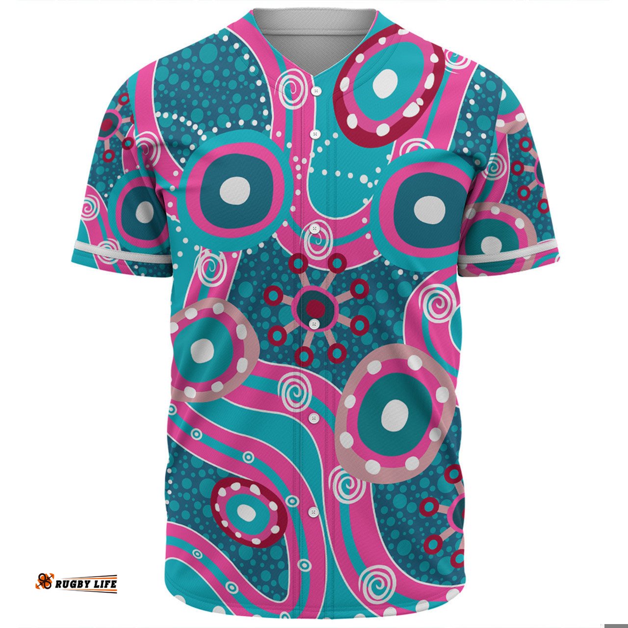 Australia Aboriginal Baseball Shirt - Pink Aboriginal Dot Art Inspired Baseball Shirt