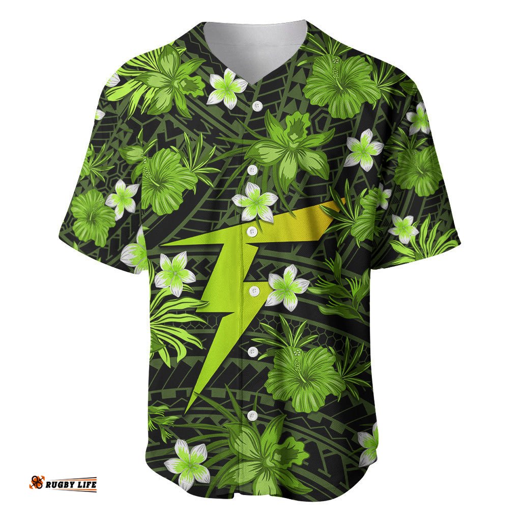 Australian Thunder Cricket Baseball Jersey Shirt Baeuty Pacific Hibiscus and Polynesian Pattern