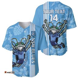 Custom NSW Blues Rugby Baseball Jersey Shirt Cockroaches Polynesian Pattern Tropical Vibes