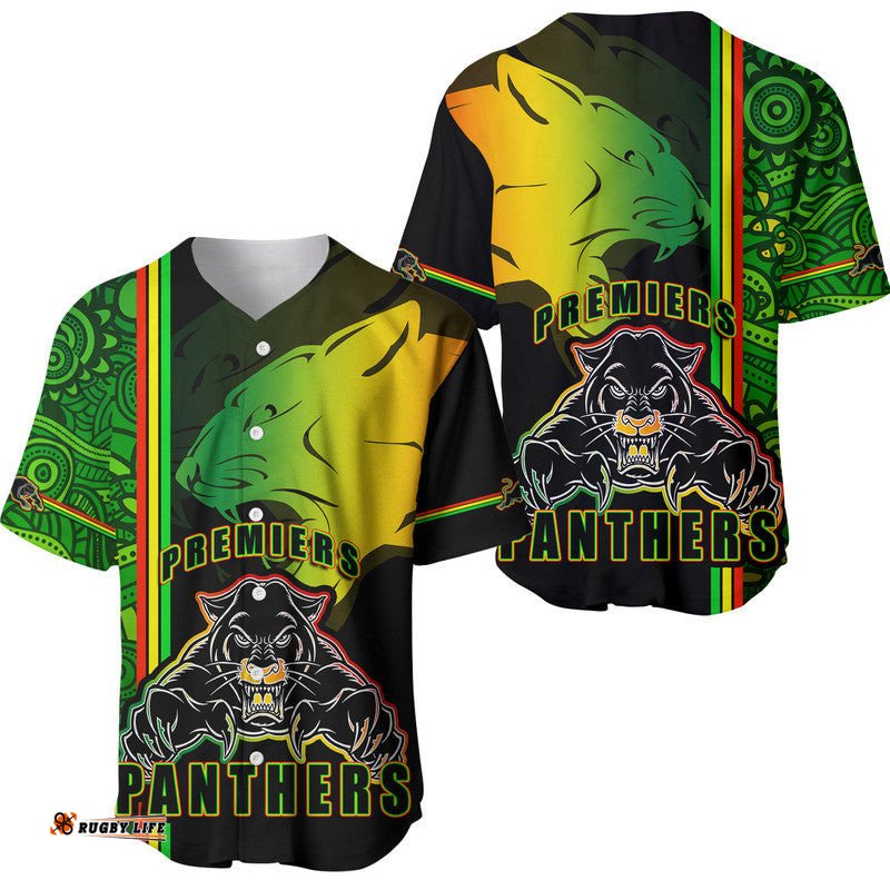 Penrith Panthers Premiers Baseball Jersey Shirt Angry Panther Indigenous Aboriginal Style
