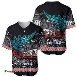 Personalised New Zealand Waka Baseball Jersey Shirt Aotearoa Maori Silver Fern Pattern