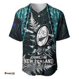 New Zealand Silver Fern Rugby Baseball Jersey Shirt Aotearoa All Black Dabbing Ball With Maori Paua Shell