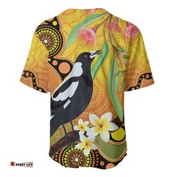 Australia Eucalyptus Flower And Magpie Baseball Jersey Shirt Aboriginal Art