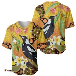 Australia Eucalyptus Flower And Magpie Baseball Jersey Shirt Aboriginal Art