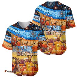 Australia Kangaroo Aboriginal Camping Baseball Jersey Shirt Aussie Outback Camping with Beer