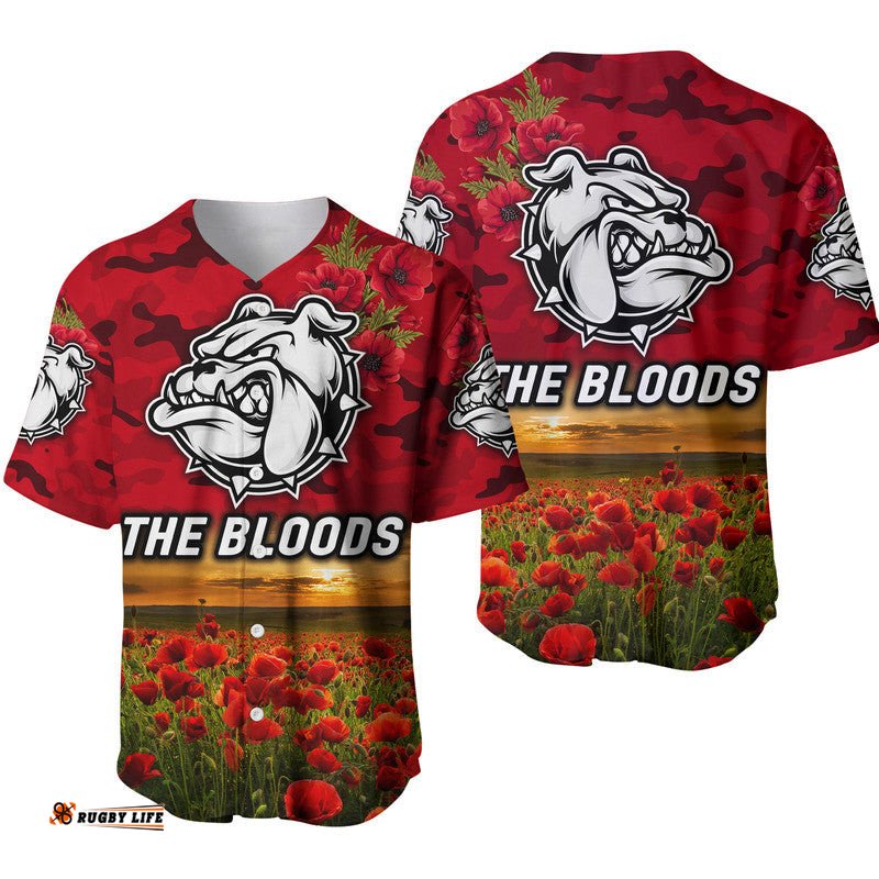 West Football Club Alice Springs ANZAC Baseball Jersey Shirt The Bloods Poppy Vibes Red