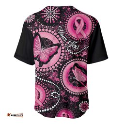 Personalised Australia Indigenous Baseball Jersey Shirt Breast Cancer Ribbon Think Pink Black Version